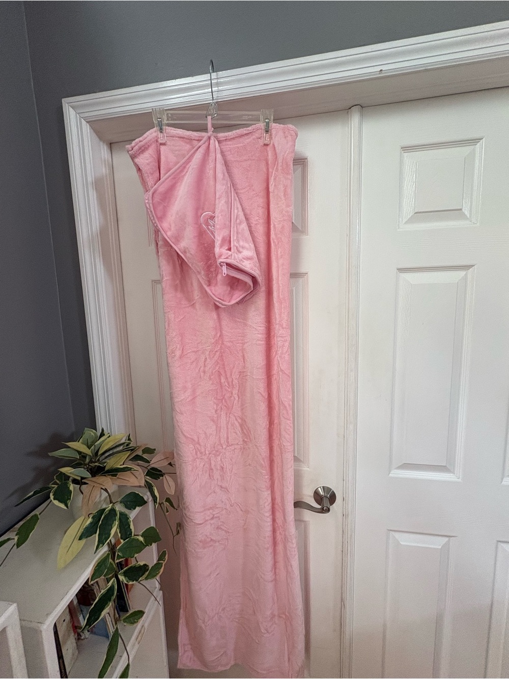 Pink Plush Travel Blanket Throw with Eye Mask and Carrying Case 64” x 40”